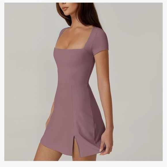 NEW Square Neck Y2K Club Side Slit Stretchy Mini Dress XS - Picture 5 of 6